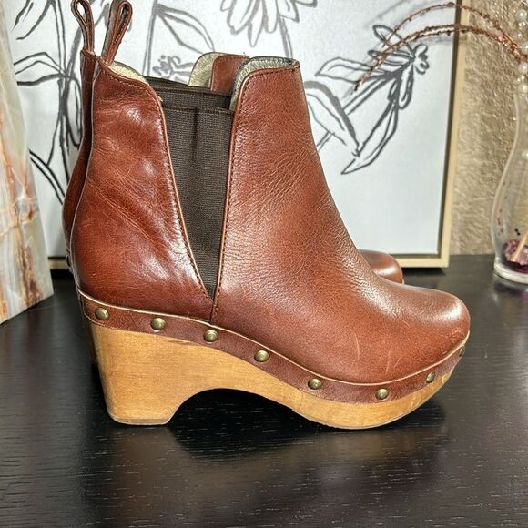 Five worlds cordani leather Chelsea boots cognac studded wood wedge 6 - Picture 3 of 8
